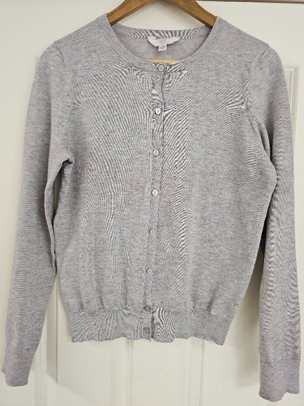 Women's heather gray button-down cardigan sweater